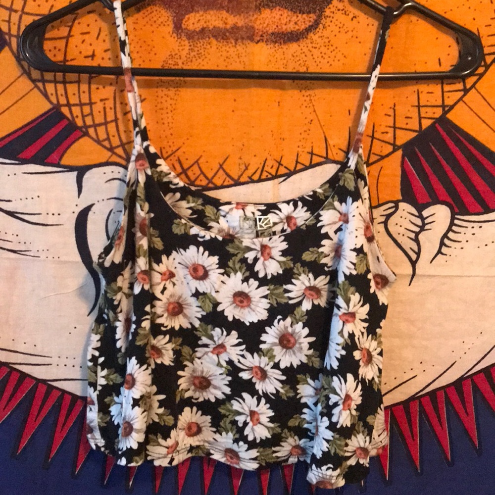 Cute black and white floral tank crop top